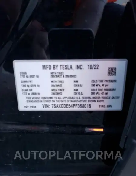 TESLA MODEL X 2023 vin 7SAXCDE54PF368018 from auto auction Copart