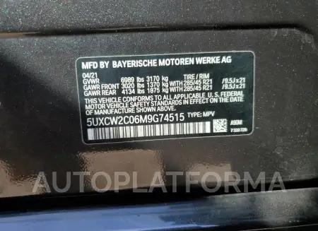 BMW X7 XDRIVE4 2021 vin 5UXCW2C06M9G74515 from auto auction Copart