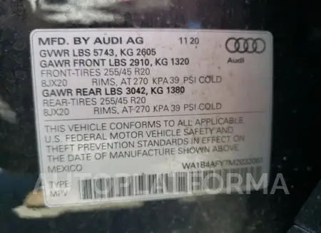 AUDI SQ5 PREMIU 2021 vin WA1B4AFY7M2032061 from auto auction Copart