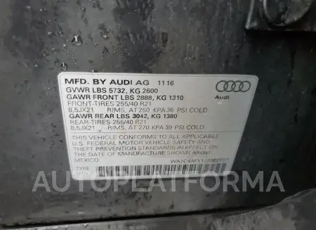 AUDI SQ5 PRESTI 2018 vin WA1C4AFY1J2002117 from auto auction Copart