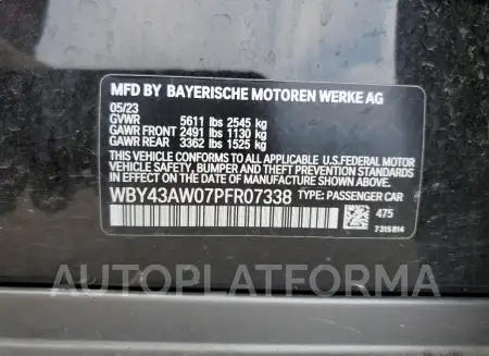 BMW I4 EDRIVE 2023 vin WBY43AW07PFR07338 from auto auction Copart