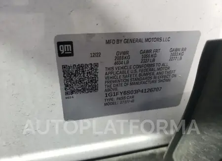 CHEVROLET BOLT EUV L 2023 vin 1G1FY6S03P4126707 from auto auction Copart