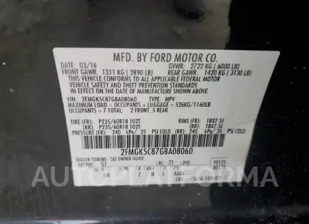 FORD FLEX SEL 2016 vin 2FMGK5C87GBA08060 from auto auction Copart