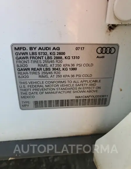 AUDI SQ5 PRESTI 2018 vin WA1C4AFYXJ2033611 from auto auction Copart