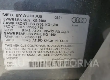 AUDI Q5 PREMIUM 2022 vin WA1GAAFYXN2021443 from auto auction Copart