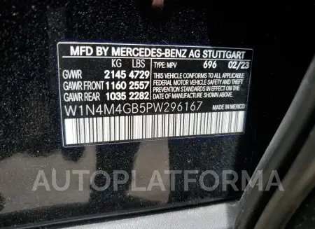 MERCEDES-BENZ GLB 250 2023 vin W1N4M4GB5PW296167 from auto auction Copart