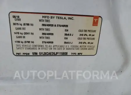 TESLA MODEL X 2018 vin 5YJXCAE26JF115808 from auto auction Copart