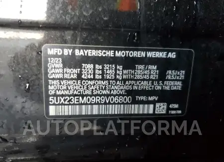 BMW X7 XDRIVE4 2024 vin 5UX23EM09R9V06800 from auto auction Copart