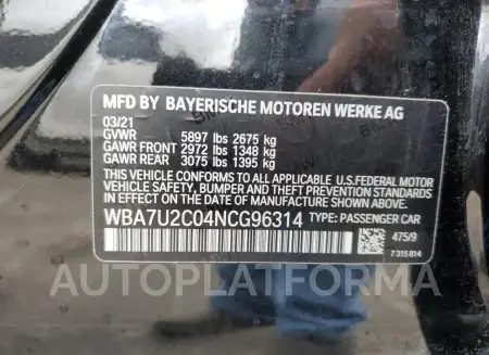 BMW 750 XI 2022 vin WBA7U2C04NCG96314 from auto auction Copart