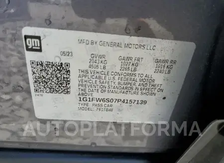 CHEVROLET BOLT EV 1L 2023 vin 1G1FW6S07P4157139 from auto auction Copart