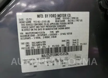 FORD ECOSPORT S 2021 vin MAJ3S2FEXMC453526 from auto auction Copart