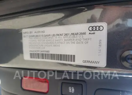 AUDI S5 PRESTIG 2018 vin WAUC4CF57JA005680 from auto auction Copart