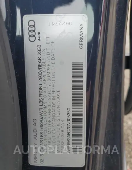 AUDI A7 PREMIUM 2016 vin WAUWGAFC7GN005350 from auto auction Copart