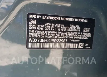 BMW X1 XDRIVE2 2023 vin WBX73EF04P5Y22987 from auto auction Copart