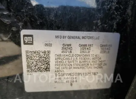 CHEVROLET BOLT EV 1L 2022 vin 1G1FW6S08N4125782 from auto auction Copart