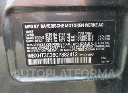 BMW X1 XDRIVE2 2016 vin WBXHT3C36GP882412 from auto auction Copart