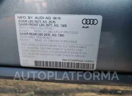 AUDI SQ5 PREMIU 2016 vin WA1CCAFP5GA143653 from auto auction Copart