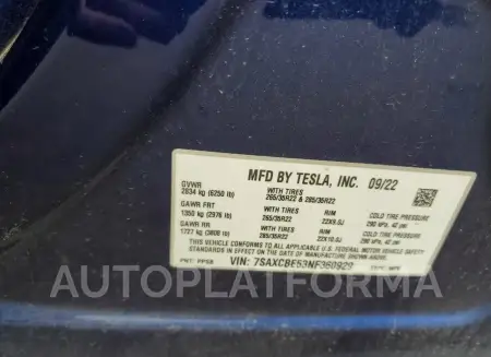 TESLA MODEL X 2022 vin 7SAXCBE53NF360929 from auto auction Copart