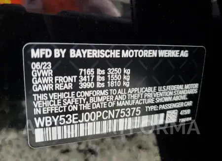 BMW I7 XDRIVE6 2023 vin WBY53EJ00PCN75375 from auto auction Copart