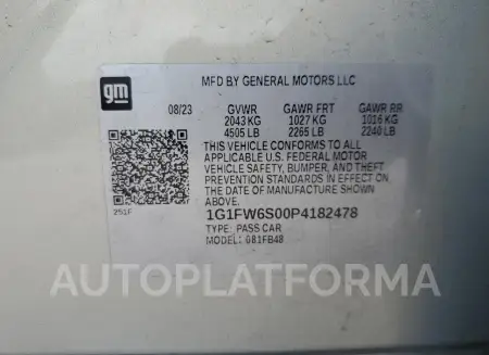 CHEVROLET BOLT EV 1L 2023 vin 1G1FW6S00P4182478 from auto auction Copart