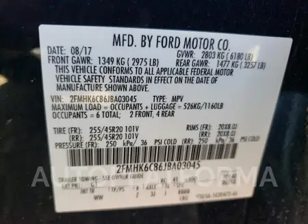 FORD FLEX SEL 2018 vin 2FMHK6C86JBA03045 from auto auction Copart