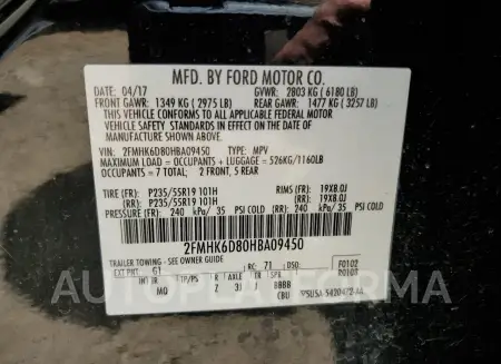 FORD FLEX 2017 vin 2FMHK6D80HBA09450 from auto auction Copart