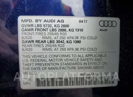 AUDI SQ5 PREMIU 2018 vin WA1A4AFY4J2013779 from auto auction Copart