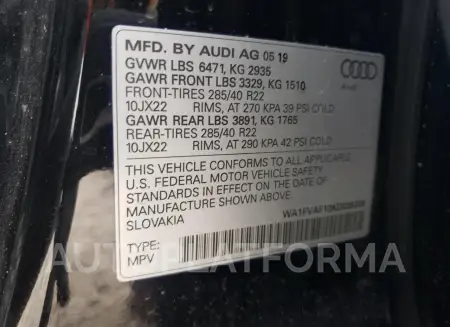 AUDI Q8 PRESTIG 2019 vin WA1FVAF10KD039209 from auto auction Copart