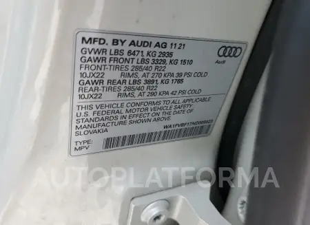 AUDI Q8 PRESTIG 2022 vin WA1FVBF17ND009523 from auto auction Copart