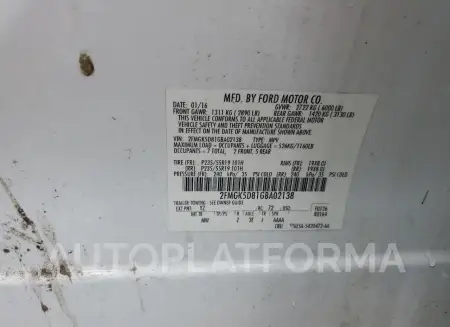 FORD FLEX LIMIT 2016 vin 2FMGK5D81GBA02138 from auto auction Copart