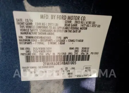 FORD FLEX LIMIT 2017 vin 2FMHK6D85HBA01005 from auto auction Copart