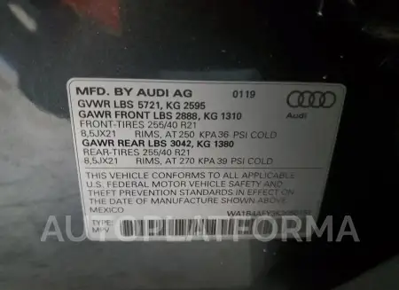 AUDI SQ5 PREMIU 2019 vin WA1B4AFY3K2050151 from auto auction Copart