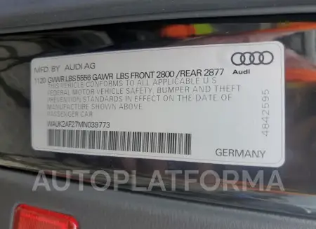 AUDI A6 PREMIUM 2021 vin WAUK2AF27MN039773 from auto auction Copart