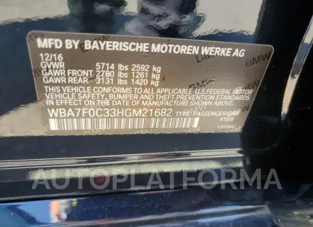 BMW 750 I 2017 vin WBA7F0C33HGM21682 from auto auction Copart