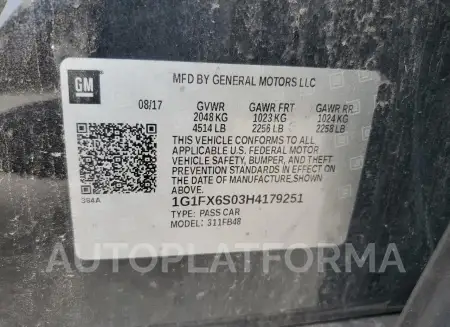 CHEVROLET BOLT EV PR 2017 vin 1G1FX6S03H4179251 from auto auction Copart