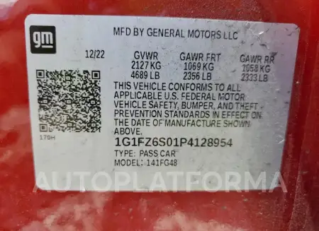 CHEVROLET BOLT EUV P 2023 vin 1G1FZ6S01P4128954 from auto auction Copart