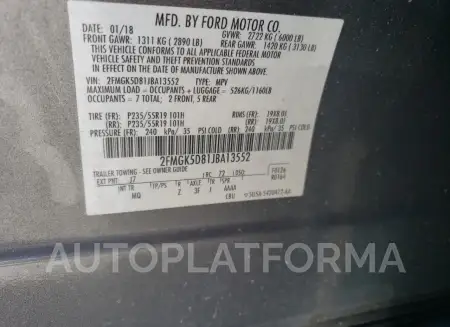 FORD FLEX LIMIT 2018 vin 2FMGK5D81JBA13552 from auto auction Copart