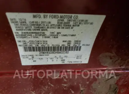 FORD FLEX LIMIT 2017 vin 2FMHK6D80HBA02580 from auto auction Copart