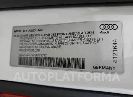 AUDI S5 PREMIUM 2024 vin WAUC4CF50RA023322 from auto auction Copart