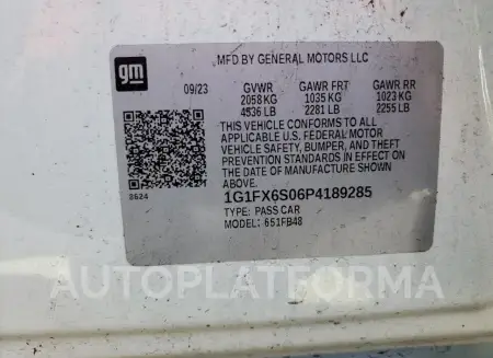 CHEVROLET BOLT EV 2L 2023 vin 1G1FX6S06P4189285 from auto auction Copart