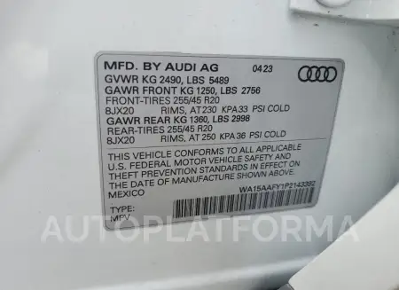 AUDI Q5 SPORTBA 2023 vin WA15AAFY1P2143392 from auto auction Copart