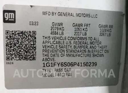 CHEVROLET BOLT EUV L 2023 vin 1G1FY6S06P4150239 from auto auction Copart