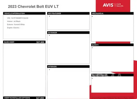 CHEVROLET BOLT EUV L 2023 vin 1G1FY6S06P4150239 from auto auction Copart