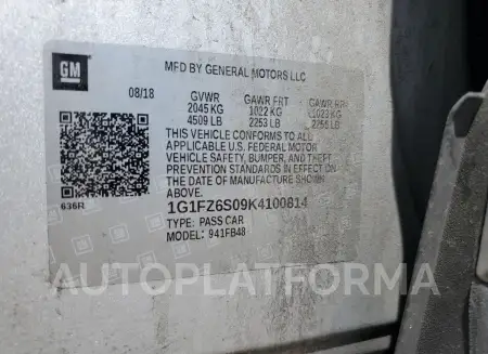 CHEVROLET BOLT EV PR 2019 vin 1G1FZ6S09K4100814 from auto auction Copart