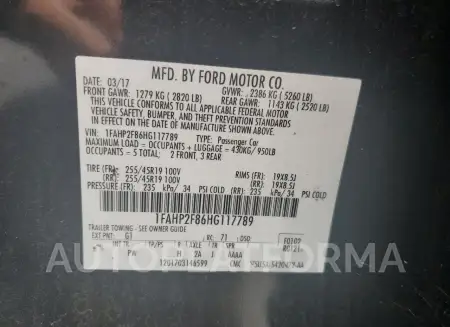 FORD TAURUS LIM 2017 vin 1FAHP2F86HG117789 from auto auction Copart