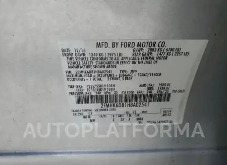 FORD FLEX LIMIT 2017 vin 2FMHK6D81HBA02541 from auto auction Copart