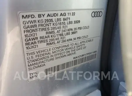 AUDI Q8 PRESTIG 2023 vin WA1CVBF17PD011665 from auto auction Copart