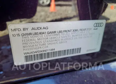 AUDI A8 L QUATT 2016 vin WAU43AFD9GN011484 from auto auction Copart