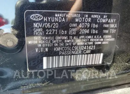 HYUNDAI IONIQ LIMI 2020 vin KMHC05LC9LU241421 from auto auction Copart