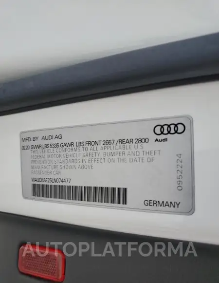 AUDI A6 PREMIUM 2020 vin WAUD8AF25LN074477 from auto auction Copart